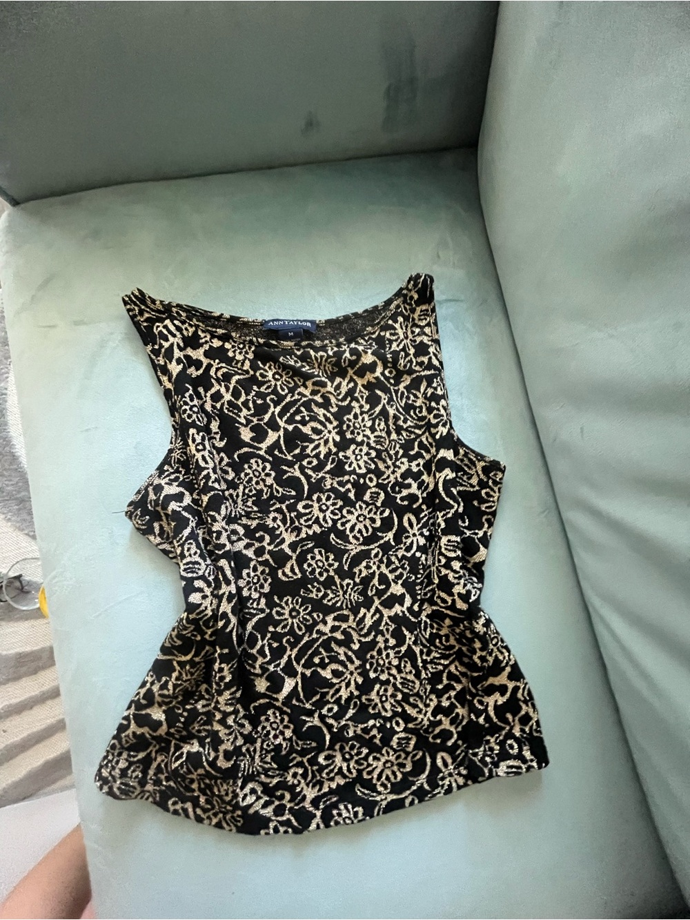 Black & Gold Floral Pattern Sleeveless Top